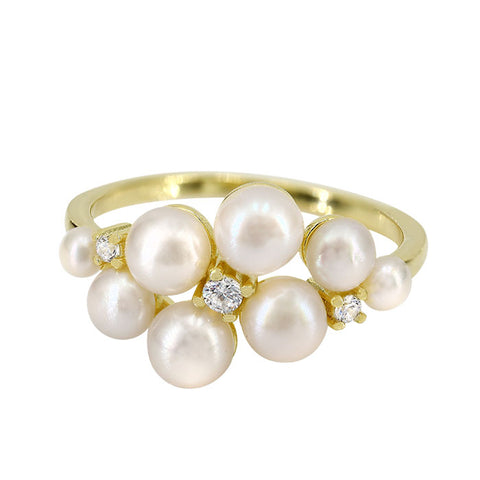 Sterling Silver with Gold Cubic Zirconia Freshwater Pearl Ring