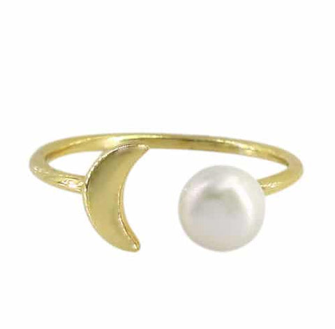 Sterling Silver with Gold Adjustable Freshwater Pearl Ring