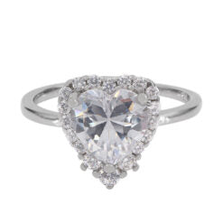 Sterling Silver with Rhodium Cubic Zirconia Heart Ring