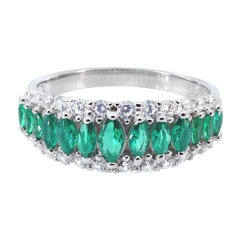 Sterling Silver Cubic Zirconia Emerald Ring