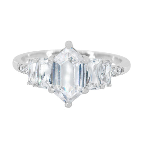 Sterling Silver with Rhodium Cubic Zirconia Ring