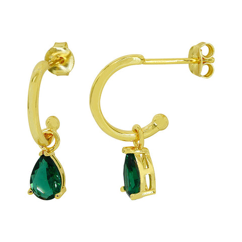 Sterling Silver Cubic Zirconia Emerald Stud Earrings 