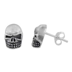 Sterling Silver Smooth Skull Head Stud Earrings