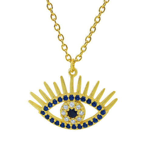 Sterling Silver with Gold Cubic Zirconia Evil Eye Necklace