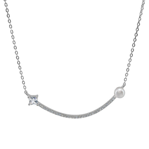 Sterling Silver Cubic Zirconia 16" Freshwater Pearl Necklace