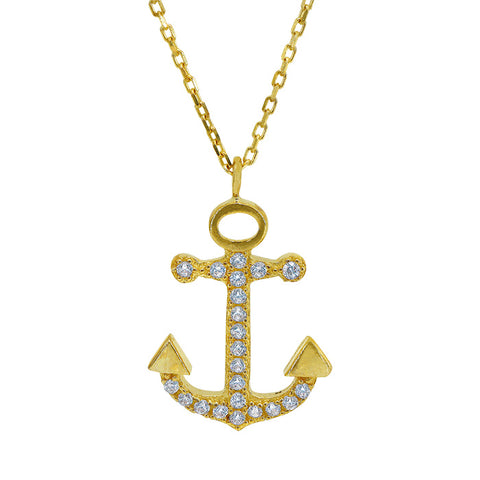 10K Gold Cubic Zirconia Anchor Necklace