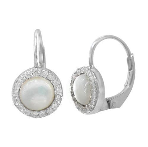 Sterling Silver Cubic Zirconia Leverback Fresh Water Pearl Earrings