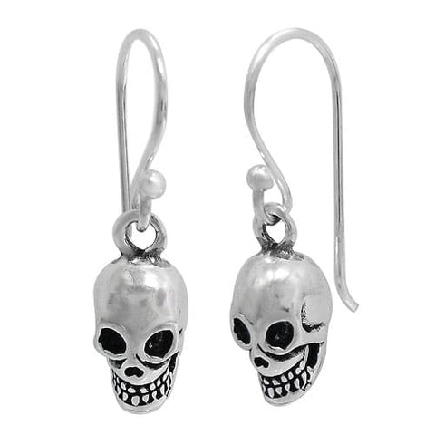 Sterling Silver Skull Head Hook Earrings