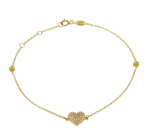 10K Gold Cubic Zirconia Heart Bracelet