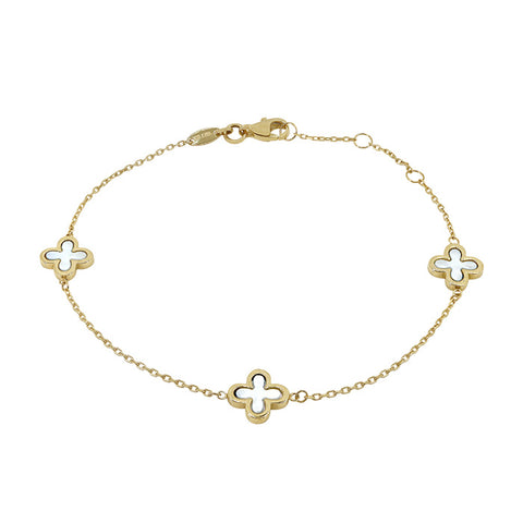 10K Gold Mother Of Pearl 4 Leaf Clover Bracelet