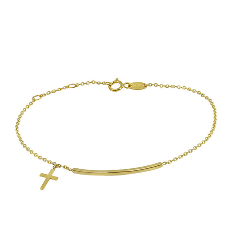 10K Gold Cross Curved Bar Bracelet
