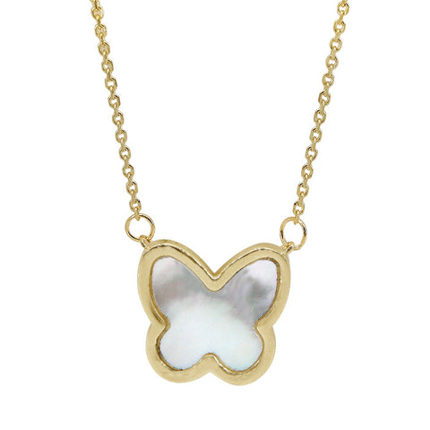 10K Gold Mother Of Pearl Butterfly Necklace