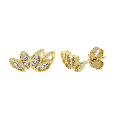 10K Gold Leaf Cubic Zirconia Stud Earrings