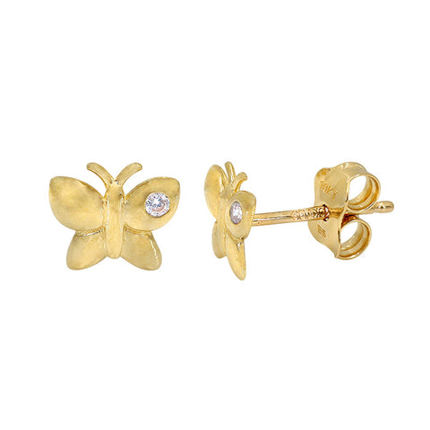 10K Gold Butterfly Cubic Zirconia Stud Earrings