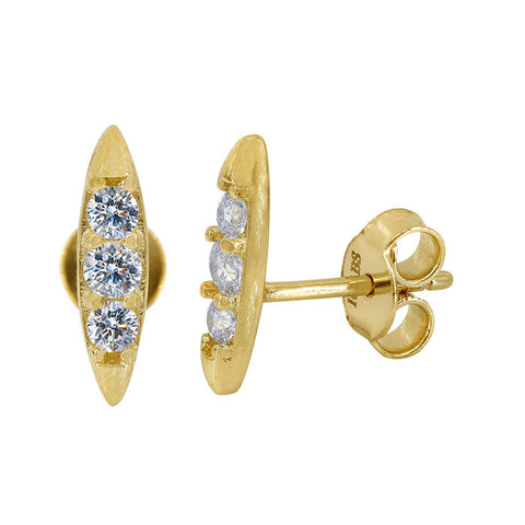 10K Gold Marquise Shape Cubic Zirconia Stud Earrings