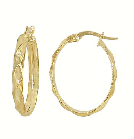 10K Gold Twisted Oval Hoop Earrings