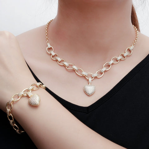 Dangle Heart Charm Necklace Set 