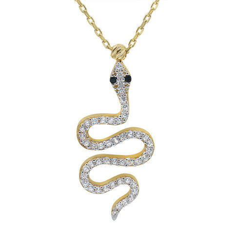 10K Gold Cubic Zirconia Snake Necklace