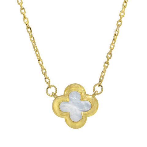 10K Gold Mother Of Pearl 4 Leaf Clover Necklace